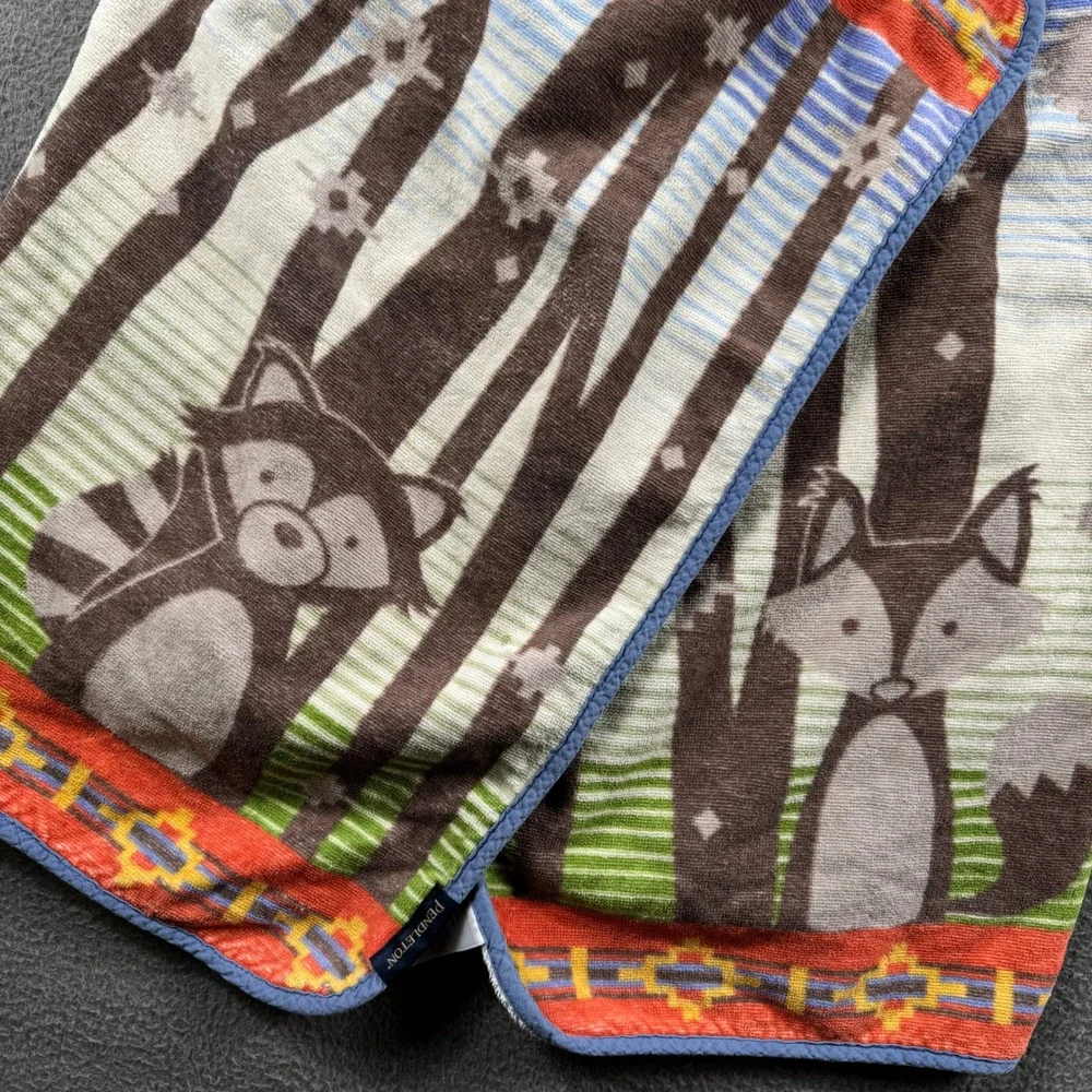 Pendleton Hooded Towel Youth OS Multicolor Forest Animal Print Cotton Bath Wrap